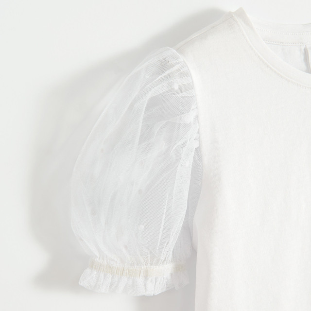 Блуза с къс ръкав, цвят: Бял