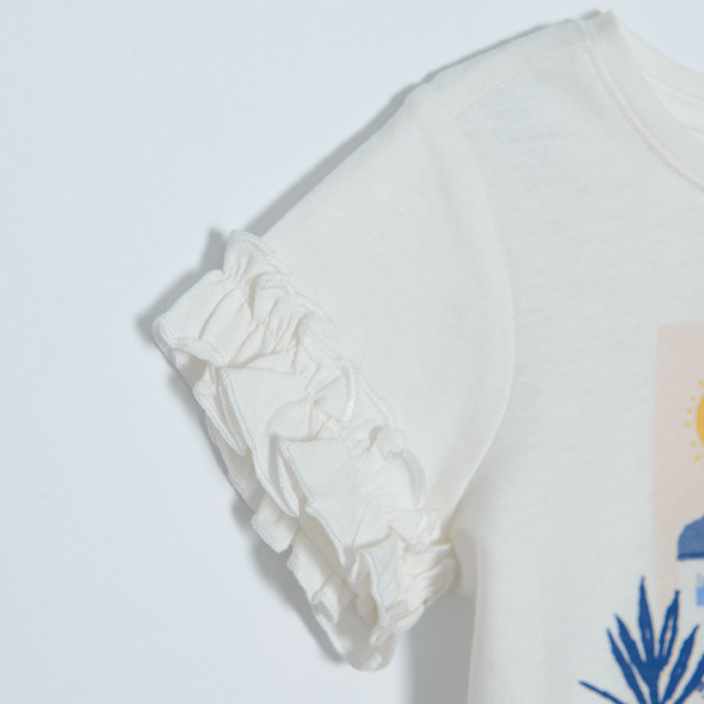 Блуза с къс ръкав, цвят: Кремав