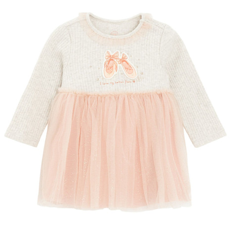 Рокля с дълъг ръкав, цвят: Бежов меланж