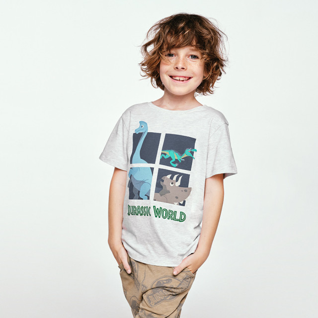 Тениска с къс ръкав JURASSIC WORLD, цвят: Бежов меланж