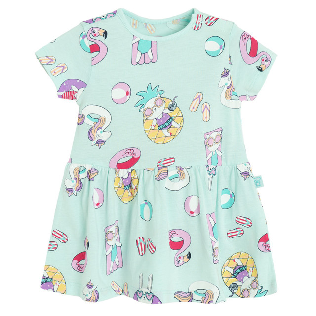 Рокля с къс ръкав, цвят: Тюркоазен