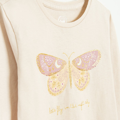 Тениска с дълъг ръкав, цвят: Бежов