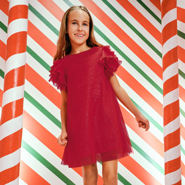 Рокля с къс ръкав, цвят: Червен