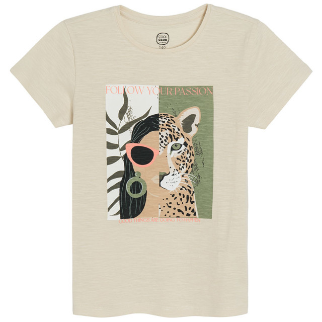 Тениска с къс ръкав, цвят: Бежов меланж