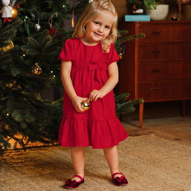 Рокля с къс ръкав, цвят: Червен